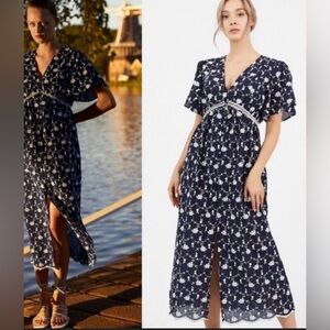 Zara Navy and White Floral Maxi Dress